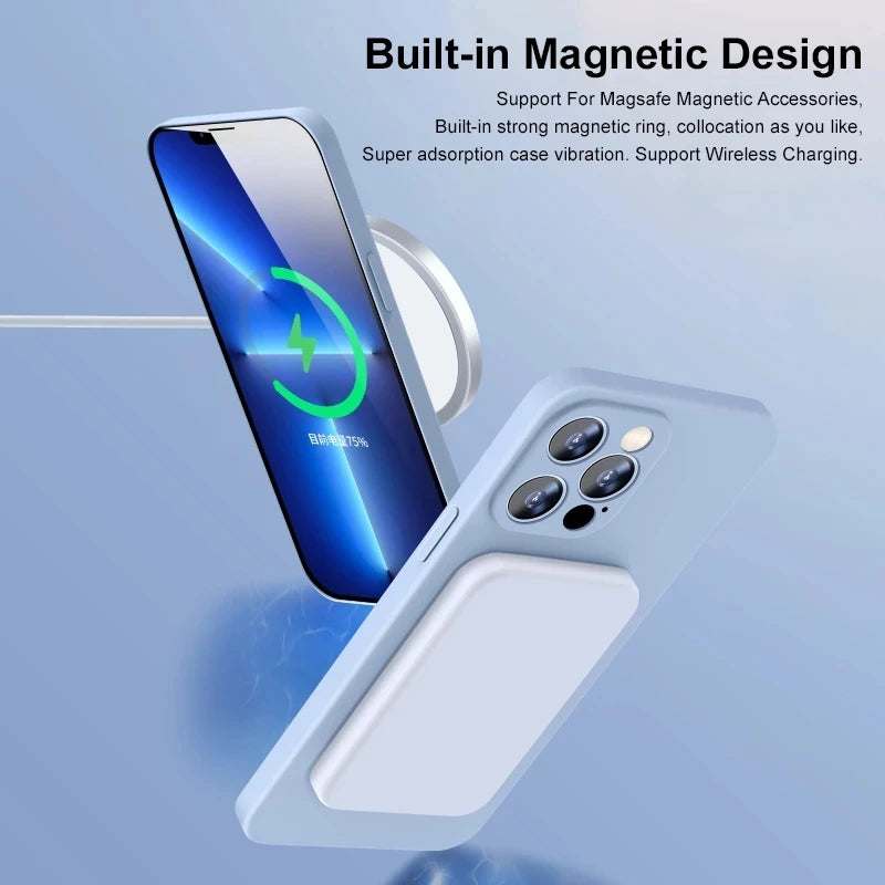 Original Magnetic Liquid Silicone Phone Cases For iPhone 16 15 14 13 12 11 Pro Max Magsafe Case Wireless Charge Shockproof Cover - Caseverse