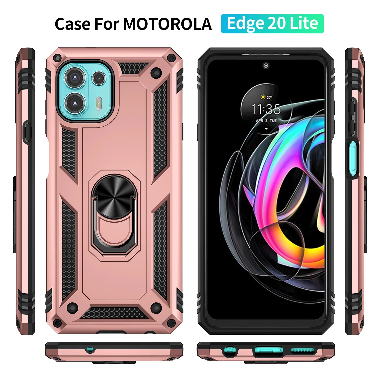 Cover Case for Moto Motorola Edge 20 Lite Shockproof Armor Rugged Military Protective Ring Holder Magnet Phone Case - Caseverse