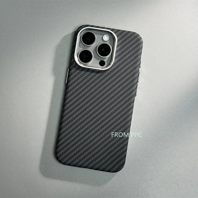 Carbon Fibre Magnetic Phone Case 16 Cover for iPhone 15 14 Pro Max Wireless Charging MagSafe Shell Alloy Camera Ring Armor Funda Caseverse