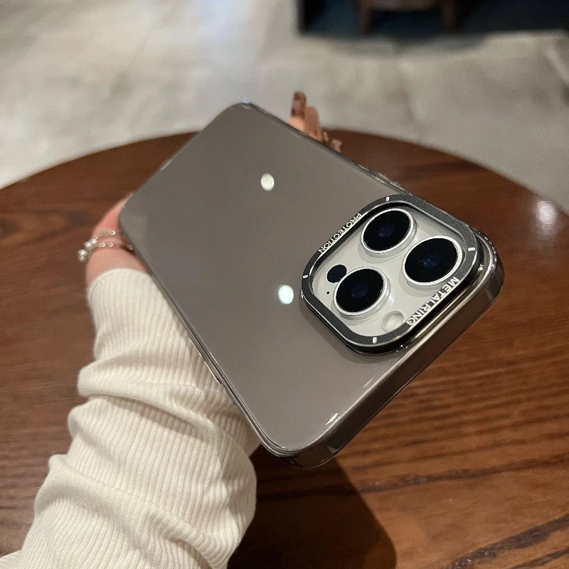 Luxury Metal camera frame protection phone case for iphone 16 15 14 13 12 pro max plus Transparent pc Shockproof Bumper cover - Caseverse