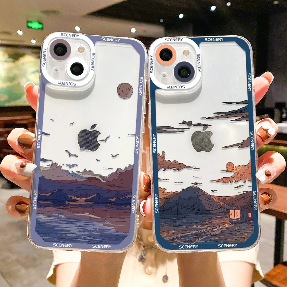 Scenery Sunset Phone Case For IPhone 11 14 12 13 Pro Max iphone11 14promax XR XS Max X 7 8 Plus SE 2020 Shockproof Clear Cover - Caseverse