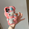 3D Kawaii Cute Cartoon Japan Sanrio Melody Phone Case For iPhone 16 15 Pro 14 13 12 Pro Max Cases Shockproof Soft Silicone Cover - Caseverse