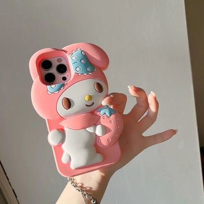 3D Kawaii Cute Cartoon Japan Sanrio Melody Phone Case For iPhone 16 15 Pro 14 13 12 Pro Max Cases Shockproof Soft Silicone Cover - Caseverse