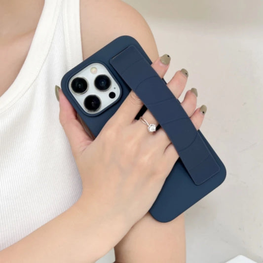 Luxury Solid Stretch Silicone Wrist Strap Case For iphone 11 12 13 14 15 Pro Max Plus UltraThin Matte Shockproof Hard Back Cover - Caseverse