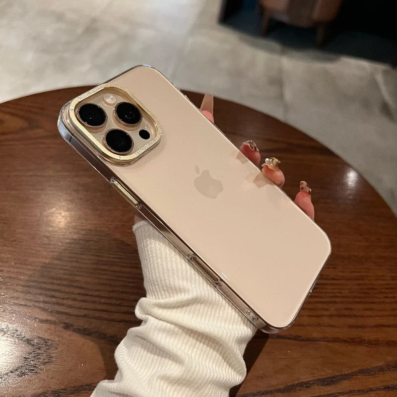 Luxury Metal camera frame protection phone case for iphone 16 15 14 13 12 pro max plus Transparent pc Shockproof Bumper cover - Caseverse