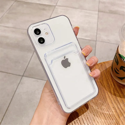 Clear Phone Case For iPhone 11 12 13 14 Pro Case for iphone X XS Max XR 7 8 Plus SE Cases Cover Soft Silicone Wallet Card Holder - Caseverse