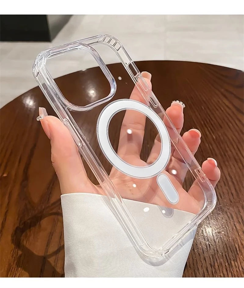 Original Clear For Magsafe Magnetic Wireless Charging Case For iPhone 15 14 13 12 Mini 11 Pro X XR XS Max 7 8 Plus Acrylic Cover - Caseverse