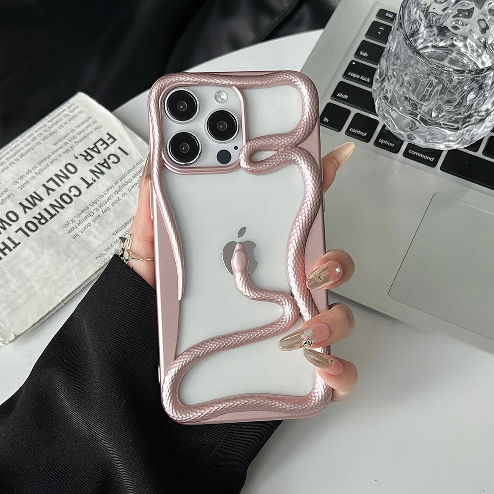 Cool 3D Snake Hollow Dissipate Heat Phone Case For iPhone 15 14 13 12 11 16 Pro Max Luxury Shockproof Soft Silicone Cover - Caseverse