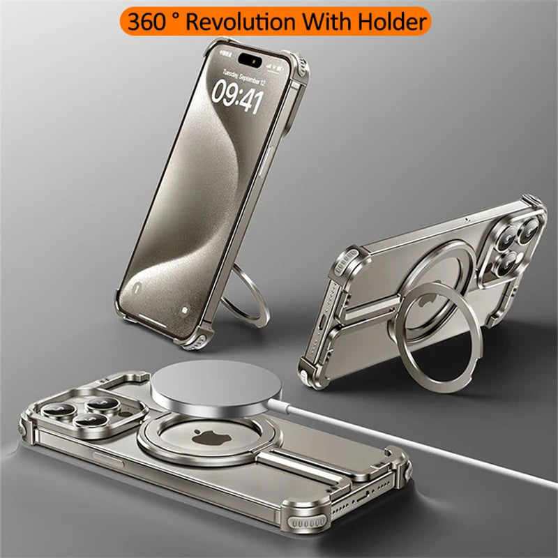 Metal Frame Magsafe Phone Case for iPhone 16 15 14 13 Pro Max Wireless Charging Aluminum Alloy Frameless Holder Shockproof Cover Caseverse