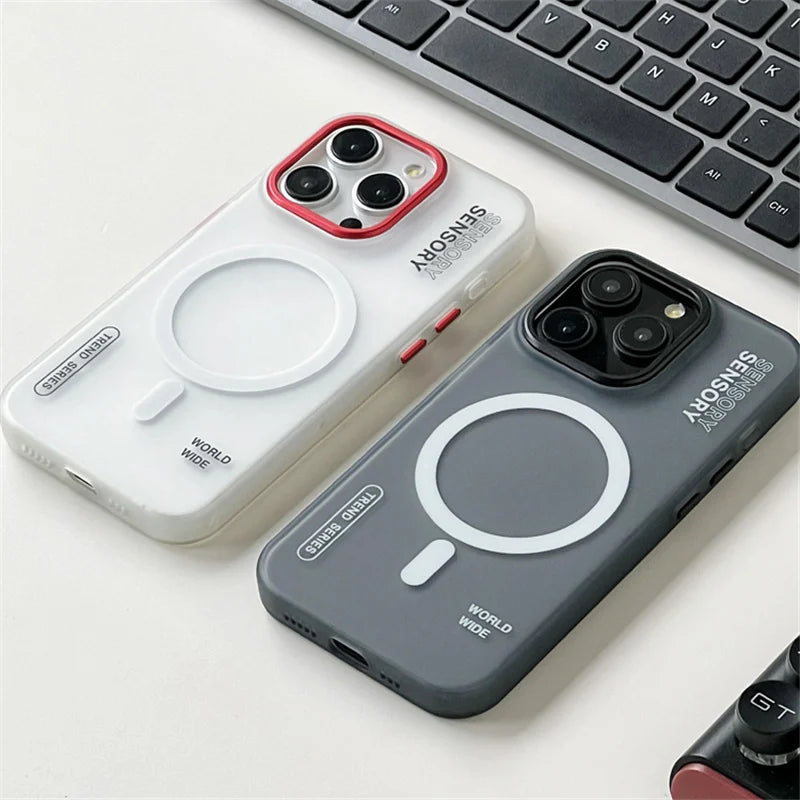 For Magsafe Wireless Charge Cases For iPhone 16 13 12 14 15 Pro Max Matte Magnetic Trendy Shockproof Armor Case Metal Lens Cover - Caseverse