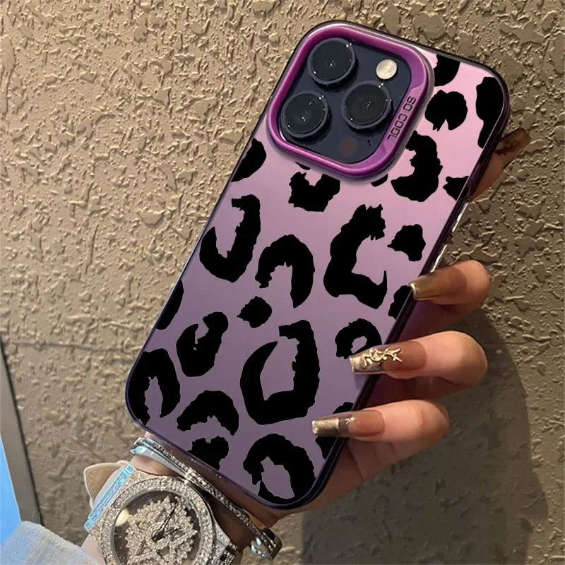 Leopard Print Electroplate Silver Phone Case for Xiaomi 14T Pro Cases Mi 13 12 11 Lite 14 13T 12T Poco M6 X5 X6 F5 F6 Pro Cover - Caseverse