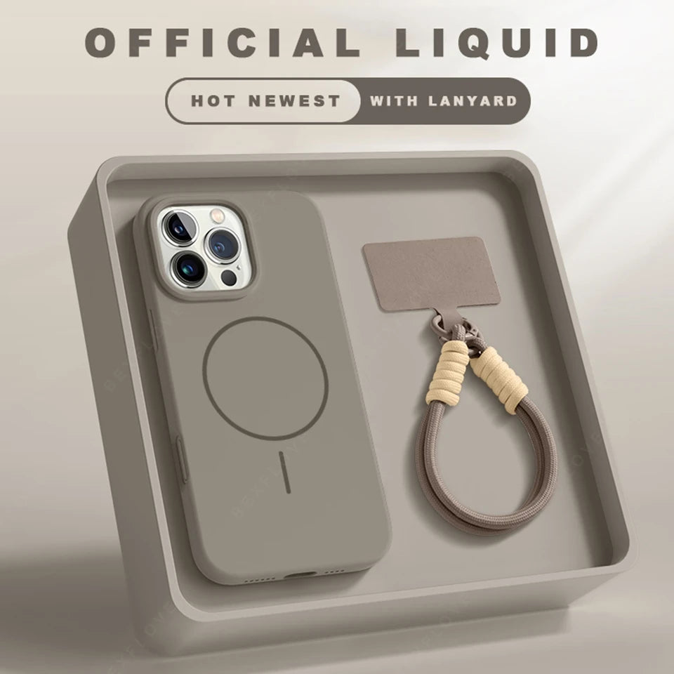 Magnetic Phone Case For iPhone 15 14 16 Plus 11 12 13 16 Pro Max Silicone Official Lanyard Magsafe Strap Protector Soft Cover Caseverse