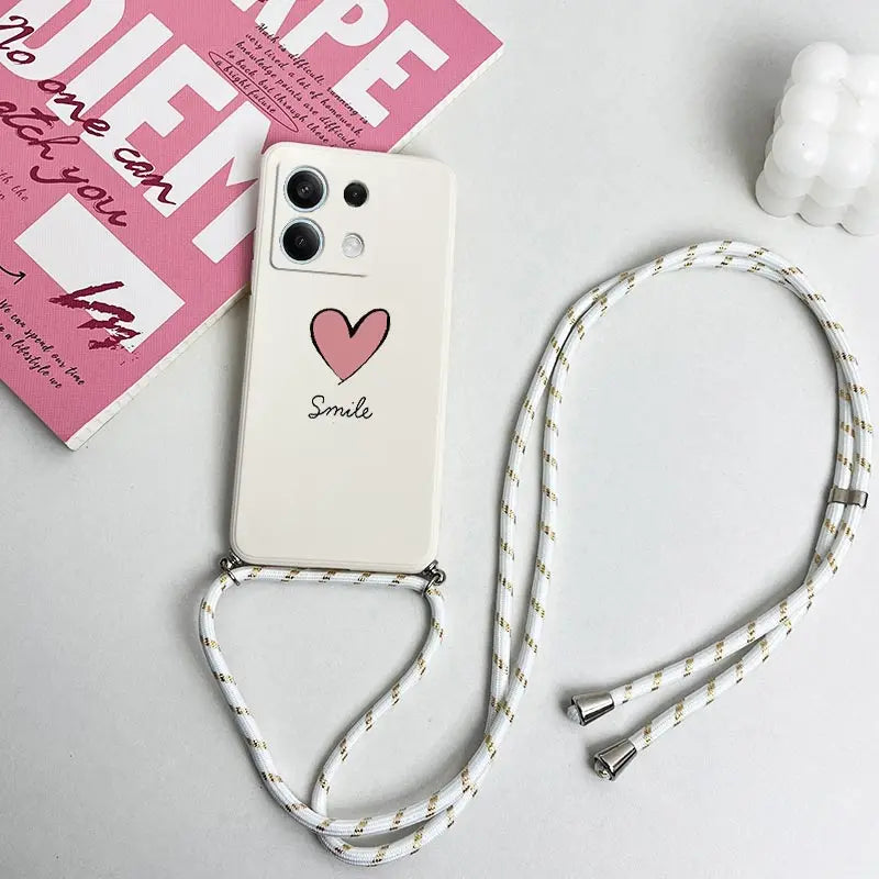 Note13 Big Red Heart Lanyard Silicone Phone Case For Xiaomi Redmi Note 13 13Pro Shatterproof Redmi Note 13ProPlus Back Cover - Caseverse