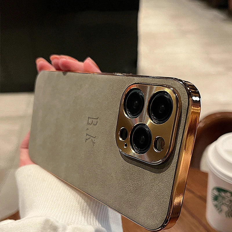 Leather Personalised Customized Name Case For Iphone 11 12 13 14 15 16 Pro Max Plating Frame Lambskin Initials Cover 16 11 15Pro Caseverse