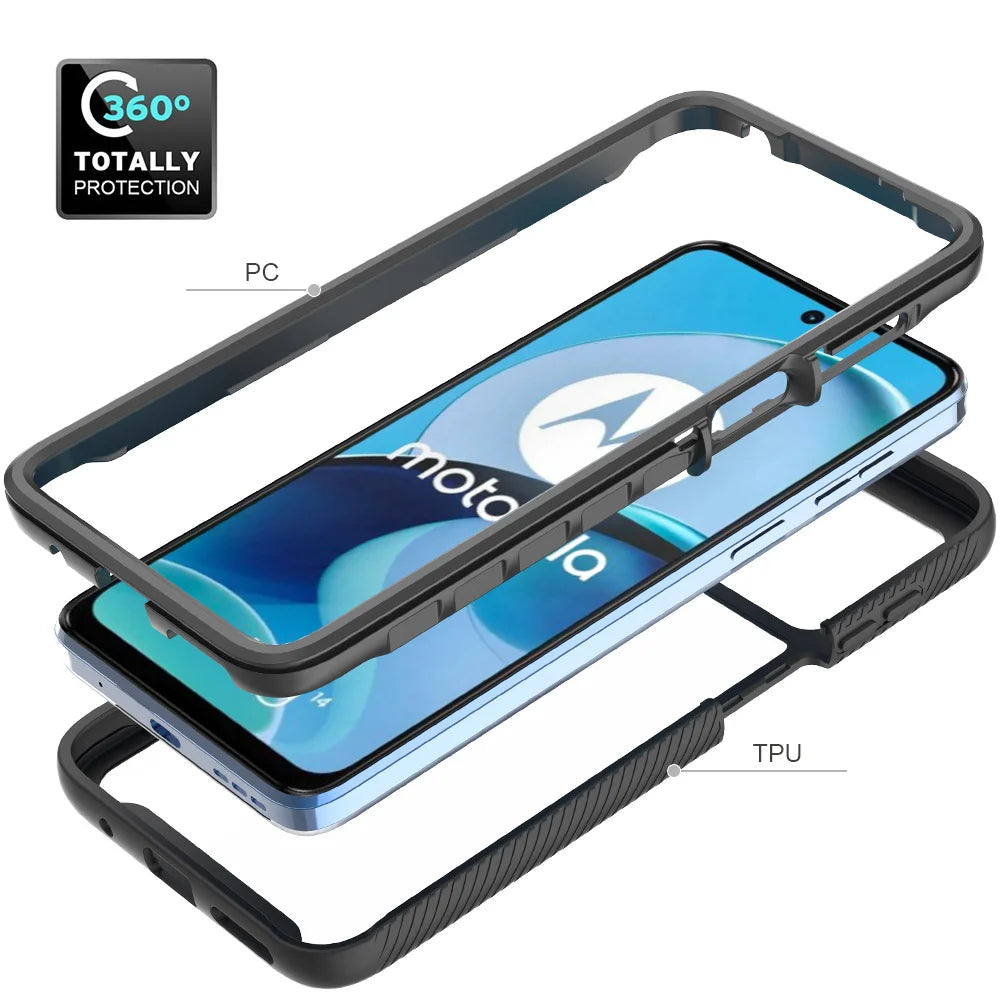 Moto G24 Shockproof Clear Case Built in Screen Protector Full Body Rugged Defender Cover for Motorola G04/G04S Case - Caseverse