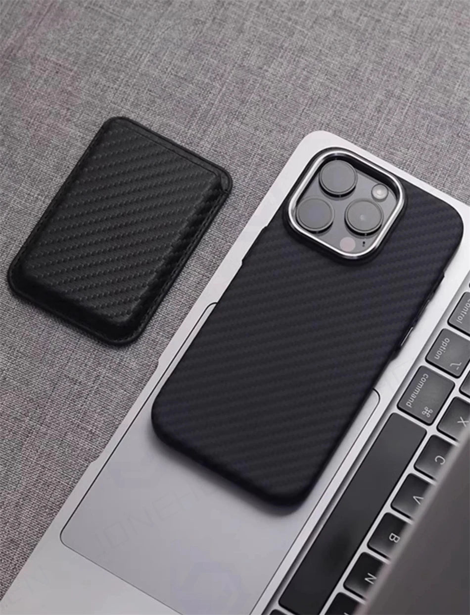 Luxury Alloy Lens 3D Relief Black Carbon Fibre Pattern Case For iPhone 13 14 15 16 Pro Max Slim Shockproof PC Cover For Magsafe Caseverse