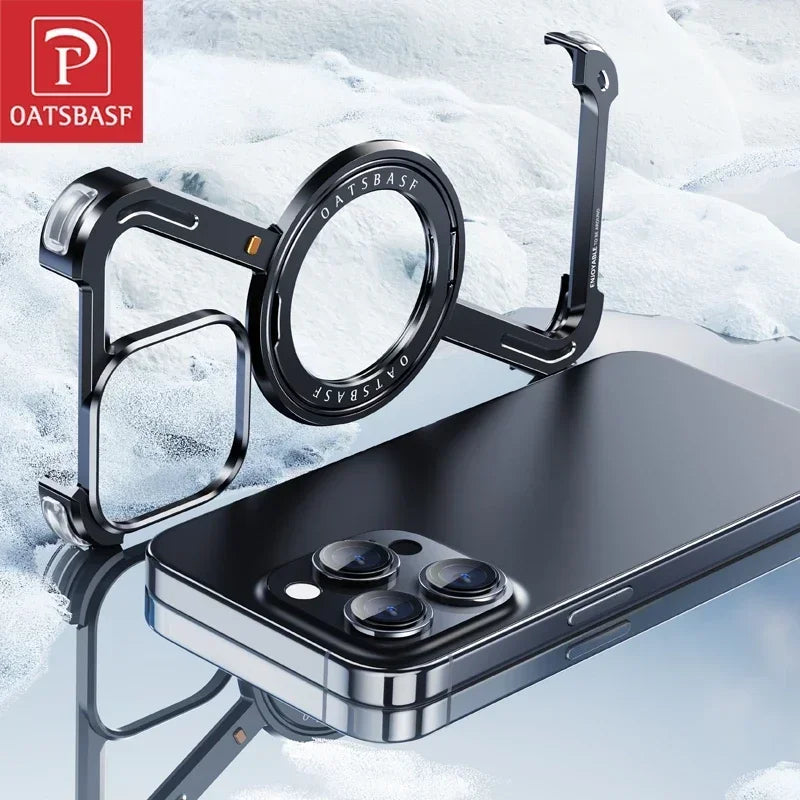 Oatsbasf Z Shape Metal Phone Case for iPhone15 /16 Pro Max Phone Protective Cover Shockproof Bumper w/360° Rotation Holder Caseverse