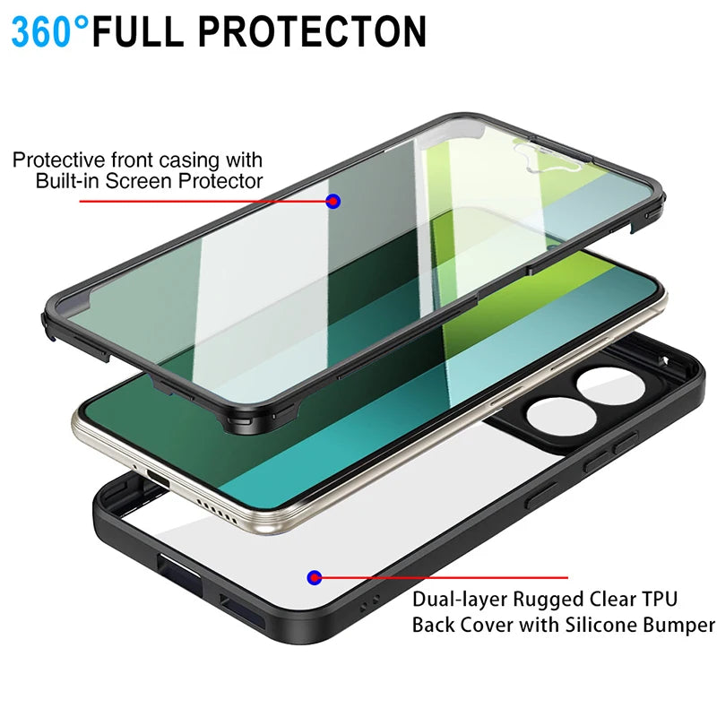 360 Full Body Phone Case For Xiaomi Redmi Note 13 12 Pro Plus 5G Note11s 4G Redmi Note 12 Turbo 5G Built Screen Protector Cover - Caseverse