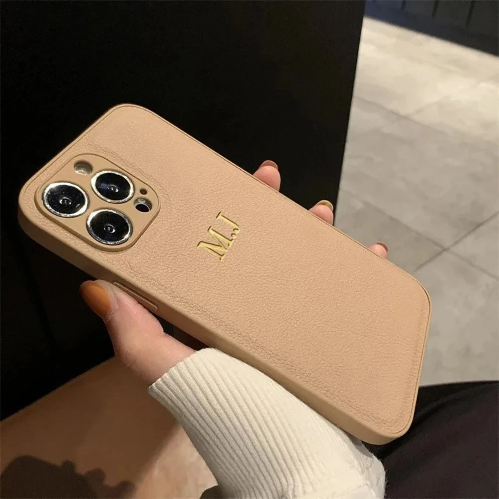 Customized Phone Case For iPhone 16 15 14 13 12 11 Pro Max Plus Personalized Name Initials Letters Luxury Leather DIY Cover 16 Caseverse