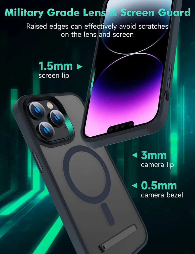 Magnetic Phone Case with Metal Stand for iPhone 16 15 14 13 12 Pro Max Plus Translucent Mobile Cases Military Grade Back Cover Caseverse