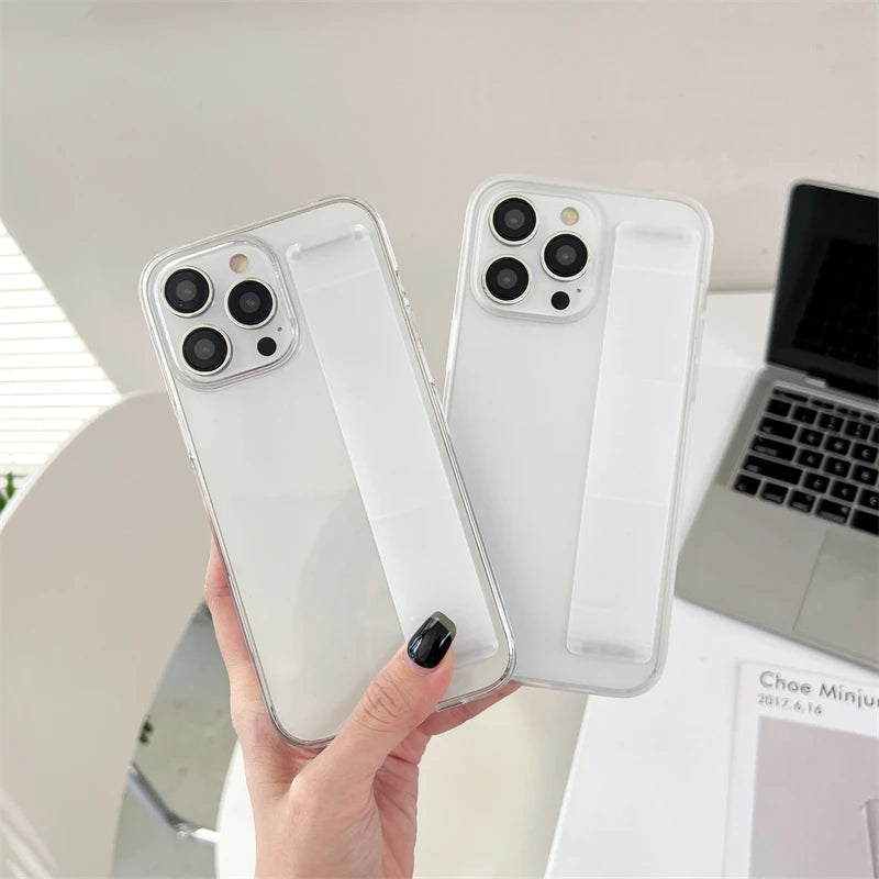 Luxury Solid Stretch Silicone Wrist Strap Case For iphone 11 12 13 14 15 Pro Max Plus UltraThin Matte Shockproof Hard Back Cover - Caseverse