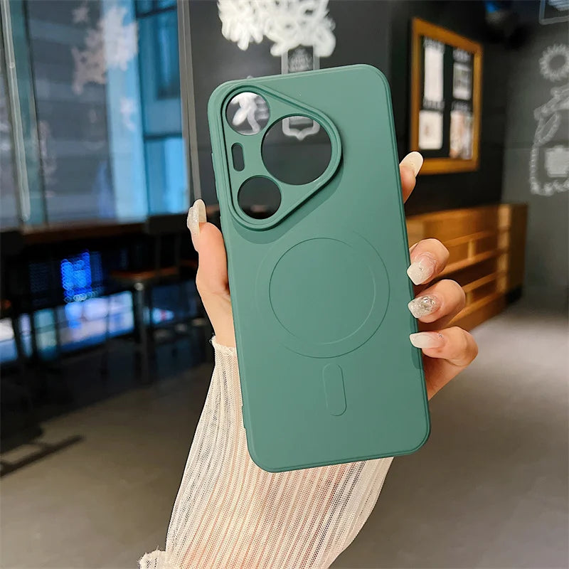 Silicone Magnetic Phone Case for Huawei Pura 70 Pro Plus Ultra Magsafe Wireless Charging Anti Drop Protective Cover Bumper - Caseverse