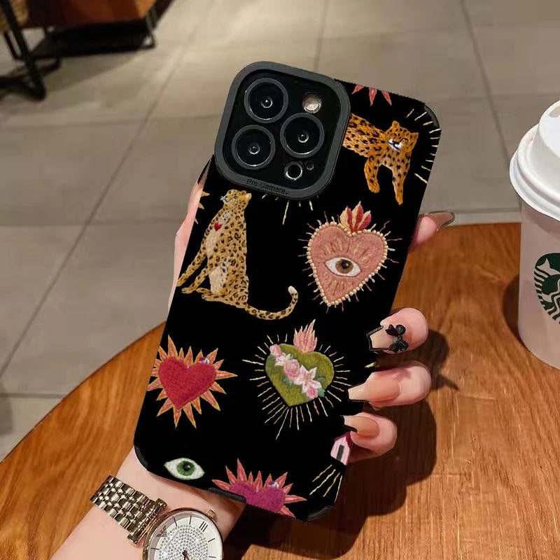 Heart Shaped Leopard Phone Cases for Iphone 11 Iphone 16 Pro Max Iphone 13 Pro Max Iphone 14 Pro Max Iphone 15 Pro Max Case Caseverse