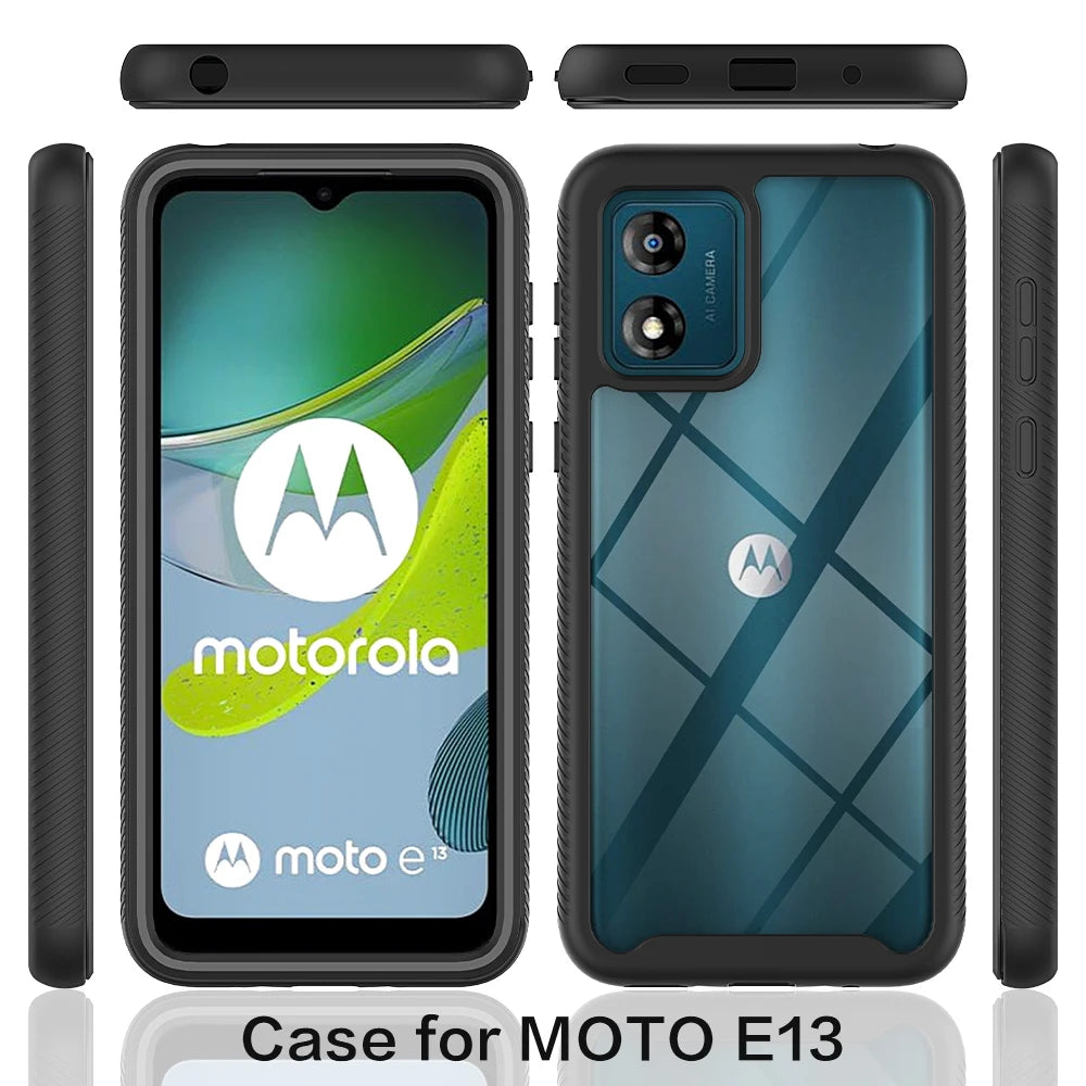 Fit Moto E13 4G Cover Shockproof Clear Protective Built-in Screen Protector TPU Bumper Cover For Motorola E13 6.5 Inch Cases - Caseverse