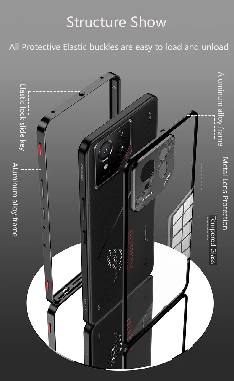 Metal Bumper Phone Case lock buckle For ASUS ROG Phone 9 Pro Single sided Tempered Glass Back Full Lens Protection Cover cases