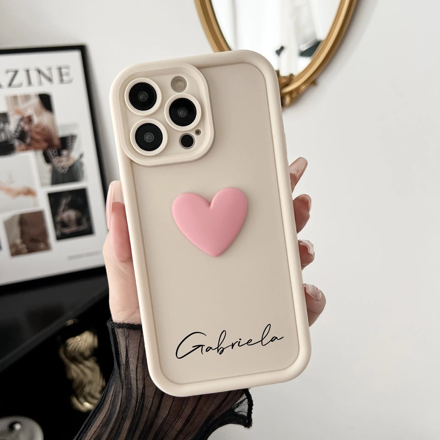 Cute INS Love Heart Personalized Name Case For iPhone 16 15 14 13 12 11 Pro Max Luxury Soft Silicone Custom DIY Cover 15 Pro Max Caseverse
