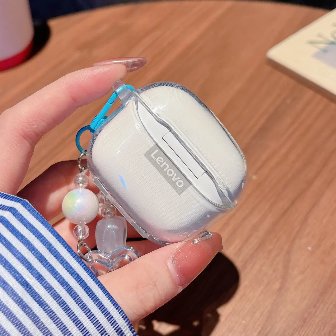Suitable For Lenovo LP40 TWS Earphone Protective Case Cartoon Cherry Bow Headset Soft TPU Clear Earphone Cover With Keychain Caseverse