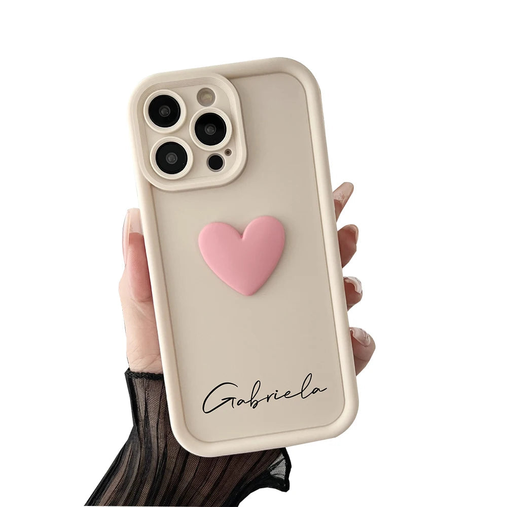 Cute INS Love Heart Personalized Name Case For iPhone 16 15 14 13 12 11 Pro Max Luxury Soft Silicone Custom DIY Cover 15 Pro Max Caseverse