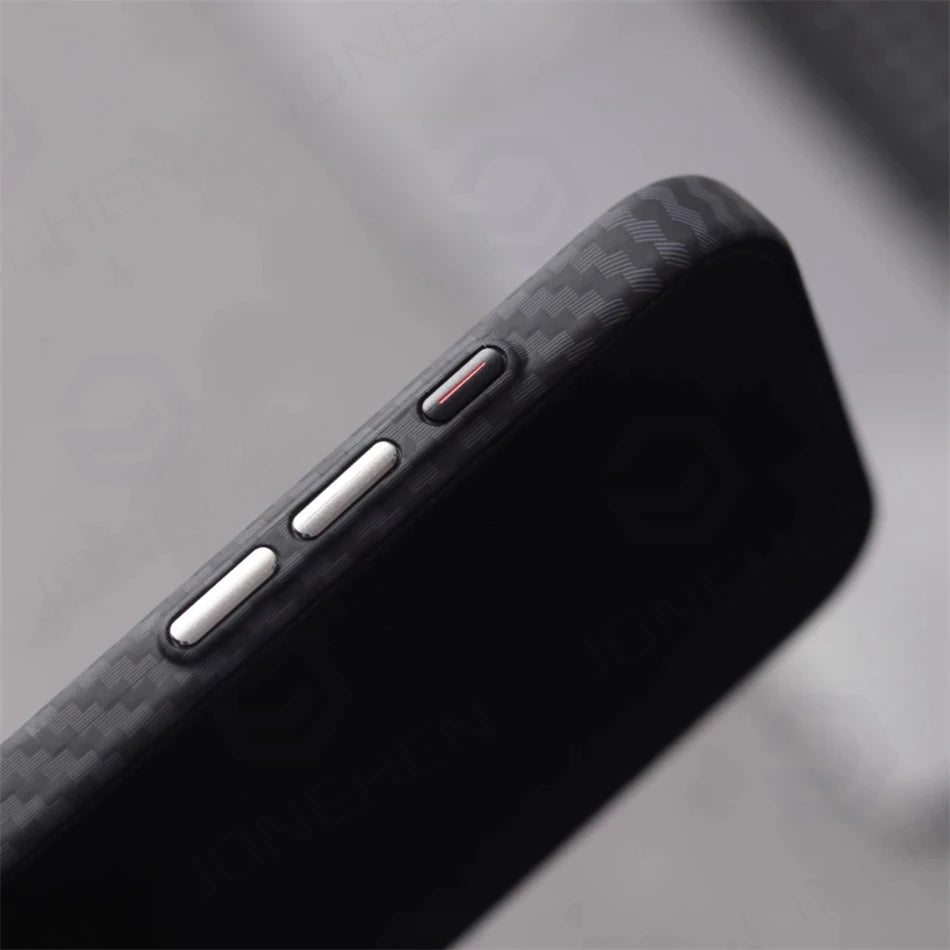 Luxury Alloy Lens 3D Relief Black Carbon Fibre Pattern Case For iPhone 13 14 15 16 Pro Max Slim Shockproof PC Cover For Magsafe Caseverse