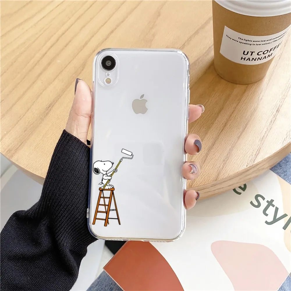 S-Snoopy Cute Cartoon Transparent Phone Case For iPhone 16 15 13 12 11 Pro Max Xr Xs Max 14 Plus 8 Plus Case Cute Soft Cover Y2k - Caseverse