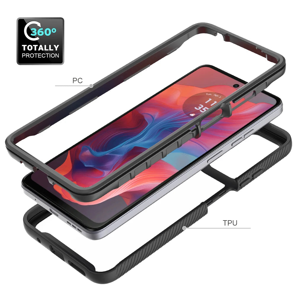 Moto G24 Shockproof Clear Case Built in Screen Protector Full Body Rugged Defender Cover for Motorola G04/G04S Case - Caseverse