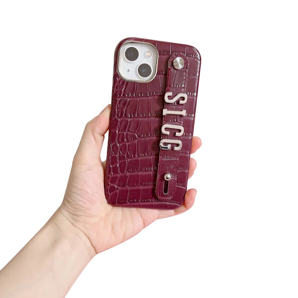 Luxury Custom Personalised Name Silver Metal Letter Charm Leather Phone Cases For Iphone 14 13 12 11 15 Pro Max 16 pro max Cover Caseverse