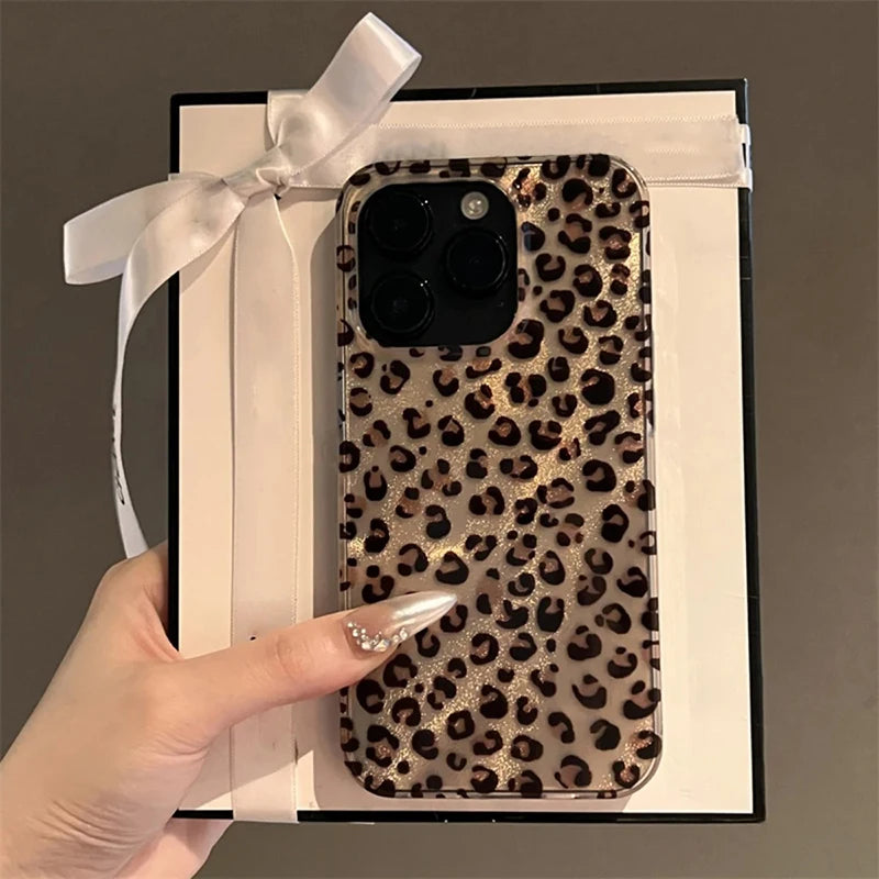 Luxury Stylish Leopard Print Phone Case For iPhone 16 15 14 Pro Max 13 12 11 XS X XR 7 8 Plus SE 2022 Shockproof Soft Back Cover - Caseverse
