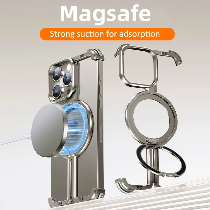 Metal Frame Magsafe Phone Case for iPhone 16 15 14 13 Pro Max Wireless Charging Aluminum Alloy Frameless Holder Shockproof Cover Caseverse