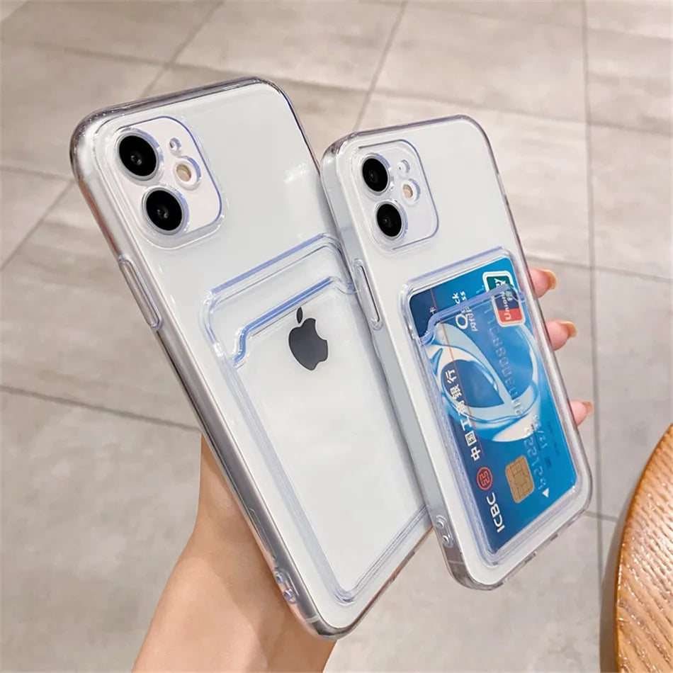 Clear Phone Case For iPhone 11 12 13 14 Pro Case for iphone X XS Max XR 7 8 Plus SE Cases Cover Soft Silicone Wallet Card Holder - Caseverse