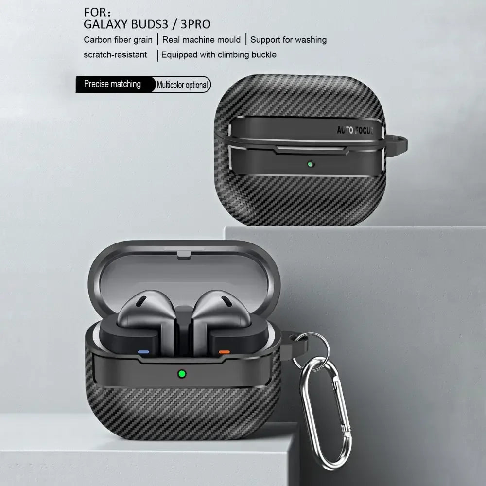 Shockproof Earphone Case for Samsung Galaxy Buds 3 Buds3 Pro Cover Carbon Fiber Texture Shell Soft Silicon Bag Coques