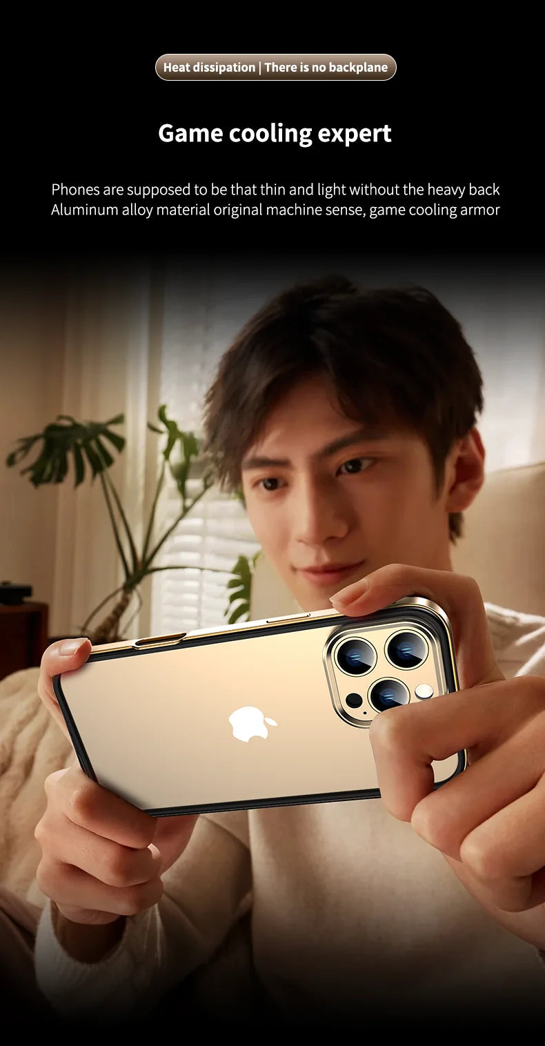 Camera Protection + Hybrid Silicone Frame Aluminum Metal Phone Case For iPhone 16 Pro Max 15 14 13 Better Heat Bumper