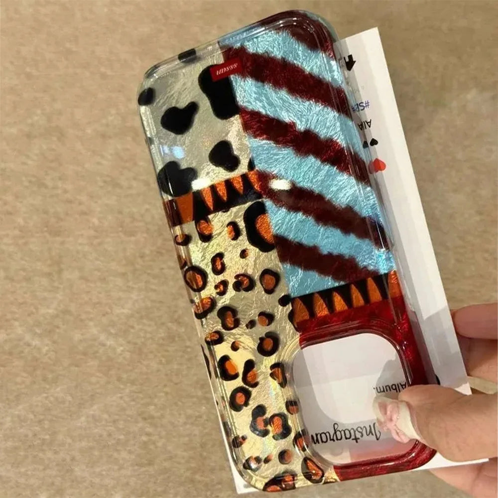 Splicing Leopard Print Clear Phone Case For iPhone 16 Pro Cases iPhone 16 15 14 13 12 11 Pro Max XS X XR 7 8 Plus 16 Clear Cover - Caseverse