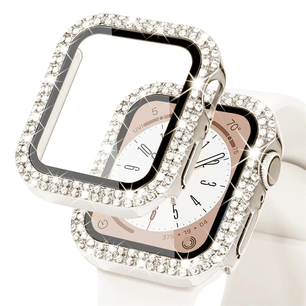Diamond Case For Apple watch Cover 45mm 41mm 38mm 42mm 44mm 40mm Tempered Glass+ Bumper Screen Protector series 9 8 7 6 5 4 3 SE