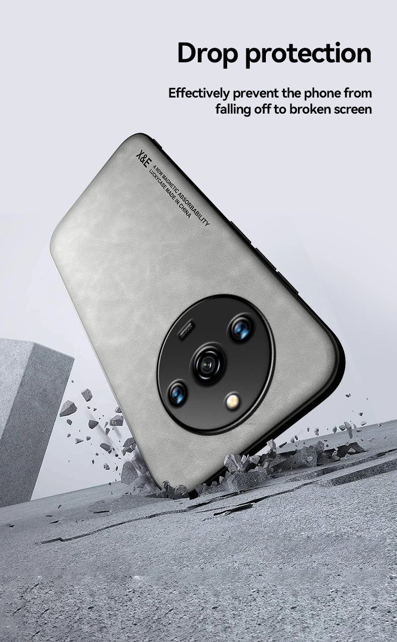 For Realme 11 Pro Plus Case Luxury Leather With Metal Plate Phone Cases For Realme 11 11Pro+ 5G Car Magnetic Holder Back Cover - Caseverse