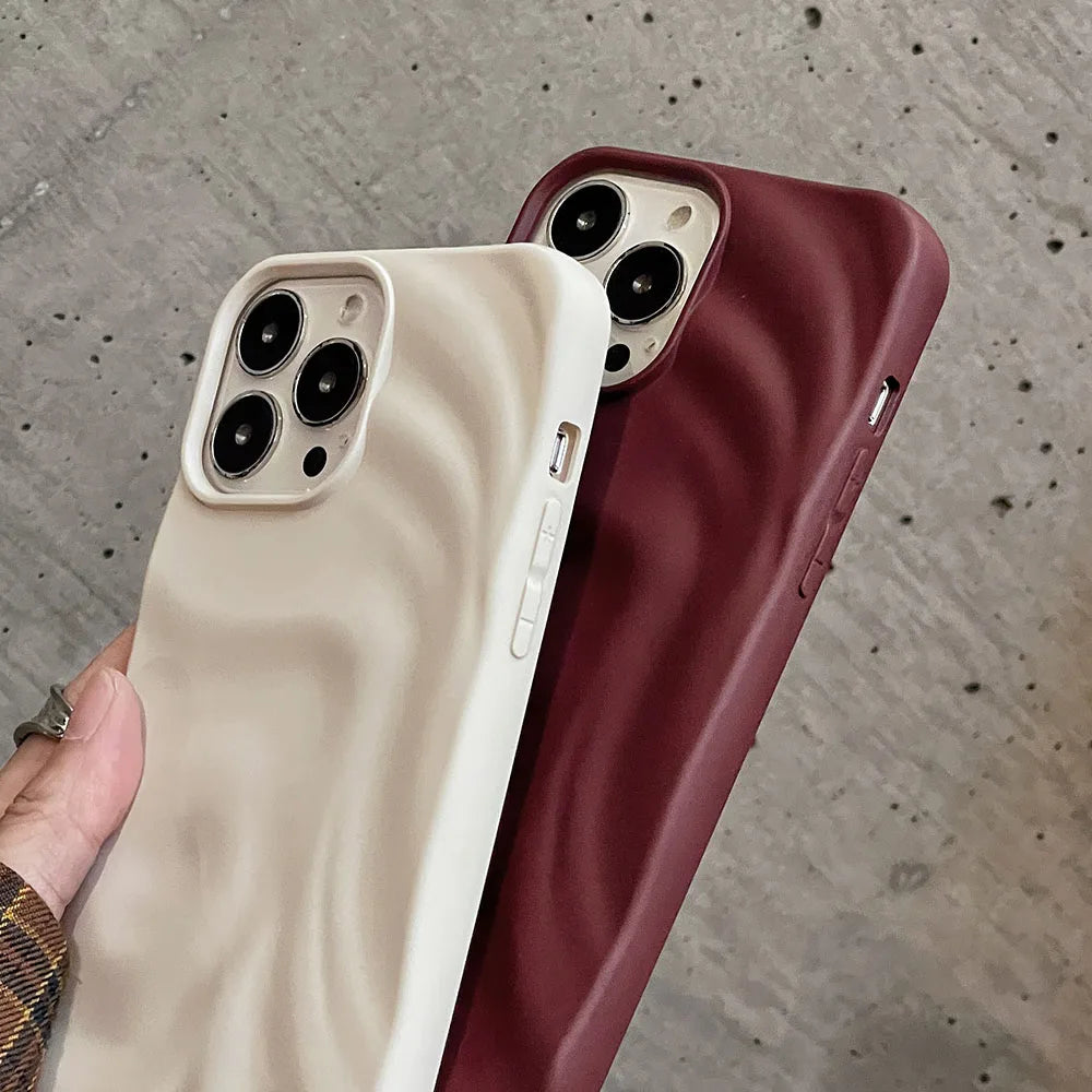 Ins Winter Wine Red 3D Pleats Wrinkle Phone Case for iPhone 12 13 14 15 16 Pro Max Soft Matte Cases for iPhone 11 Back Cover - Caseverse