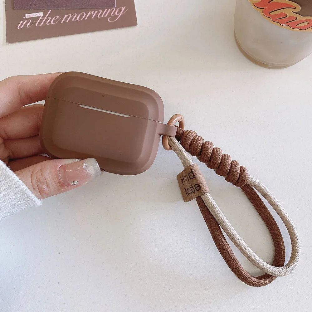 caramel color soft silicone earphone case with bracelet fall prevention couple for airpods 2 3 pro 2 bluetooth charging box case Caseverse