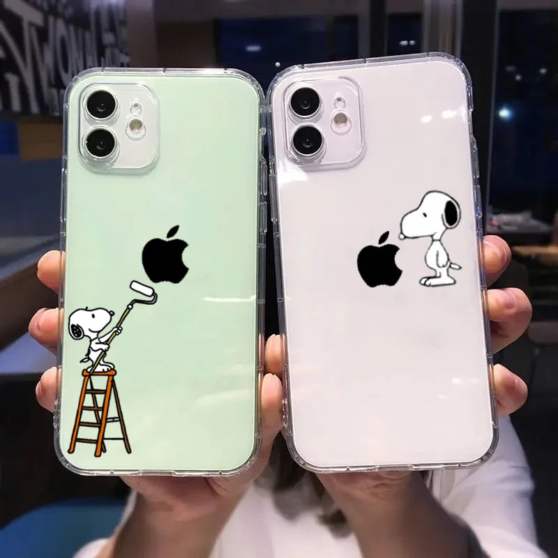 S-Snoopy Cute Cartoon Transparent Phone Case For iPhone 16 15 13 12 11 Pro Max Xr Xs Max 14 Plus 8 Plus Case Cute Soft Cover Y2k - Caseverse