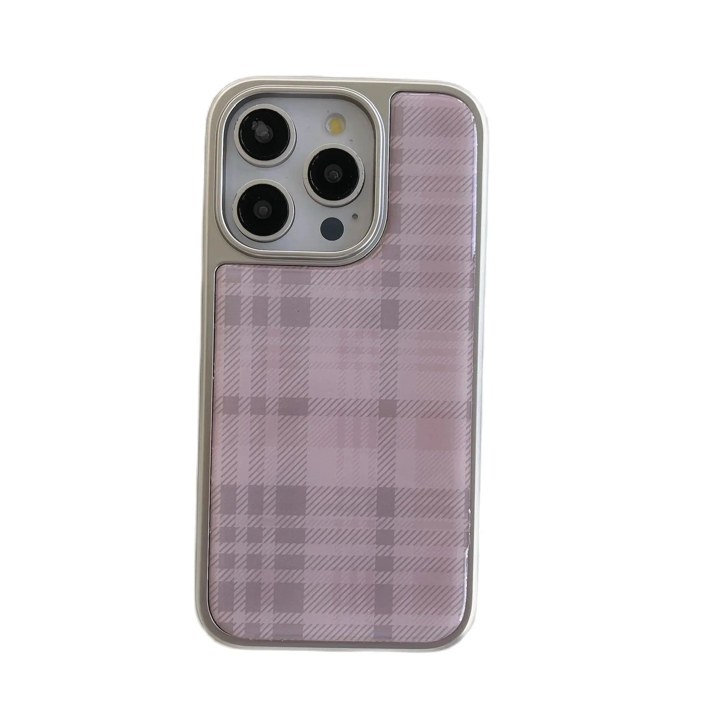 Stylish Simple Electroplate Pink Plaid Pattern Solid Color Phone for iPhone 13 14 15 16 Pro Max Glossy Shockproof Phone Case