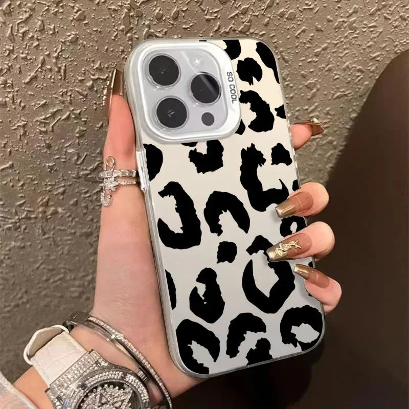 Leopard Print Electroplate Silver Phone Case for Xiaomi 14T Pro Cases Mi 13 12 11 Lite 14 13T 12T Poco M6 X5 X6 F5 F6 Pro Cover - Caseverse