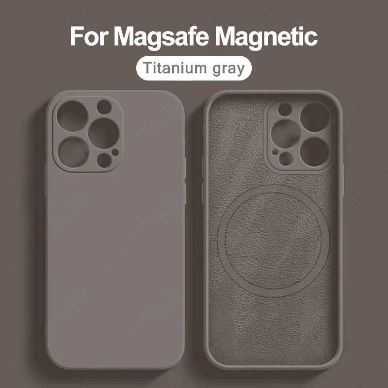 Original Magnetic Liquid Silicone Phone Cases For iPhone 16 15 14 13 12 11 Pro Max Magsafe Case Wireless Charge Shockproof Cover - Caseverse